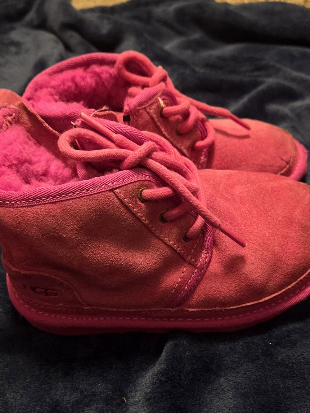UGG Kids Pink Suede Lace-Up Boots